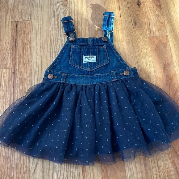 white christmas dresses oshkosh ♡ 4t ♡ plaid tulle denim jumper – Lullabuys Consignment main image 1
